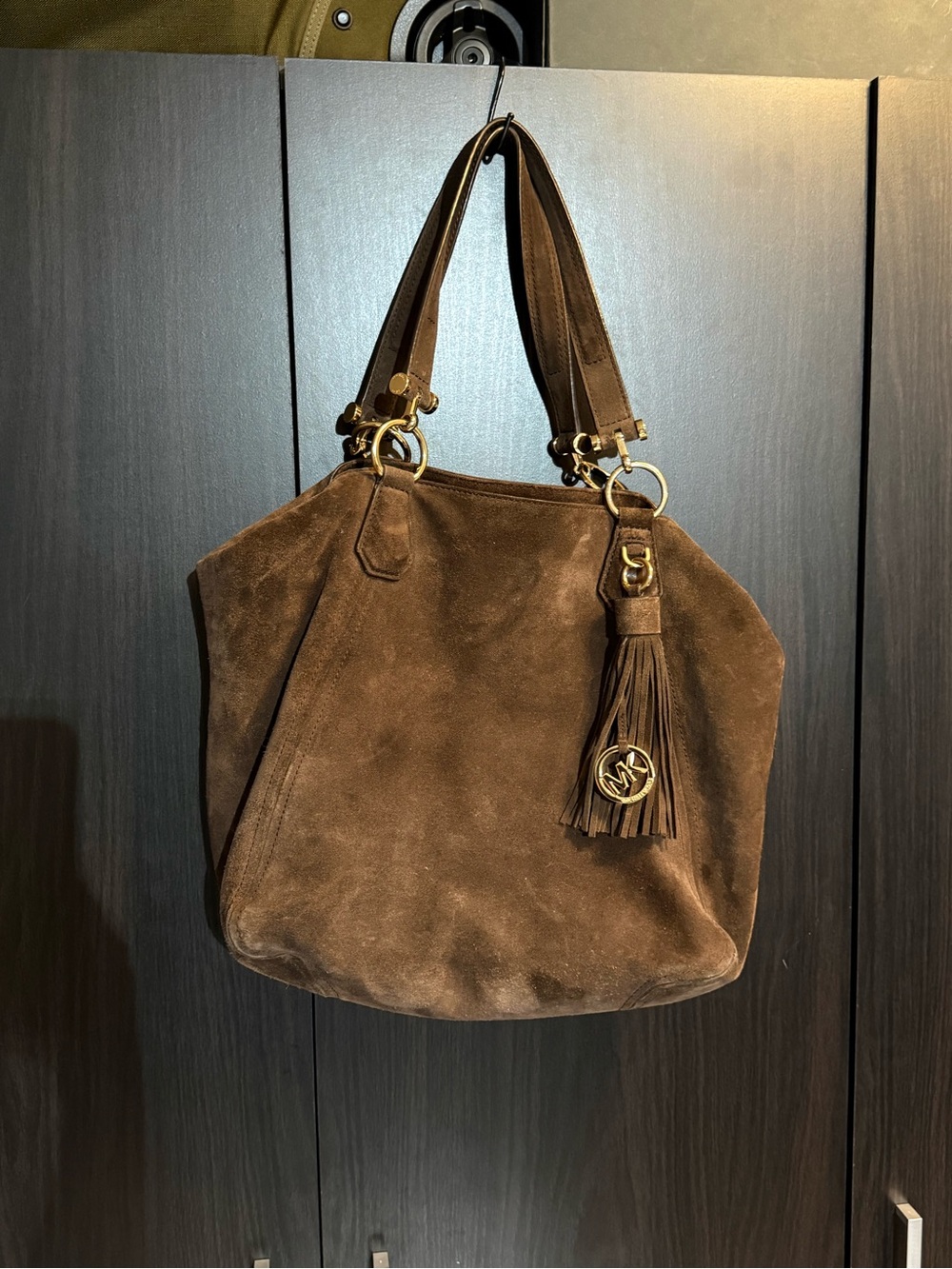 Michael Kors Chocolate Brown Suede Shoulder Bag with Tassel